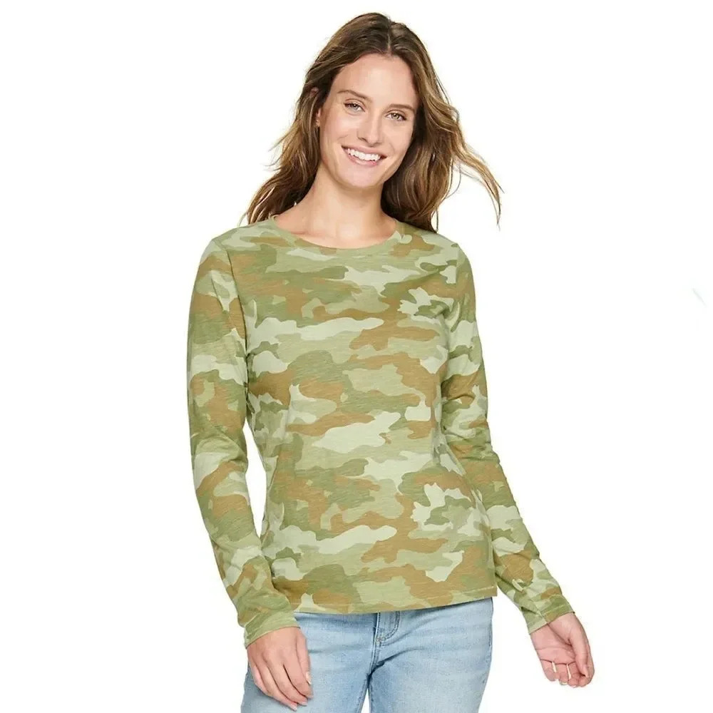 Long Sleeve Crewneck Tee Small
Medium, Large Green Camouflage